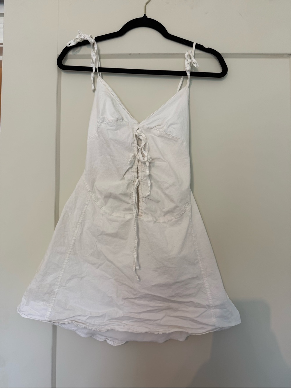 La Hearts White Lace-Up Cotton Slip Dress